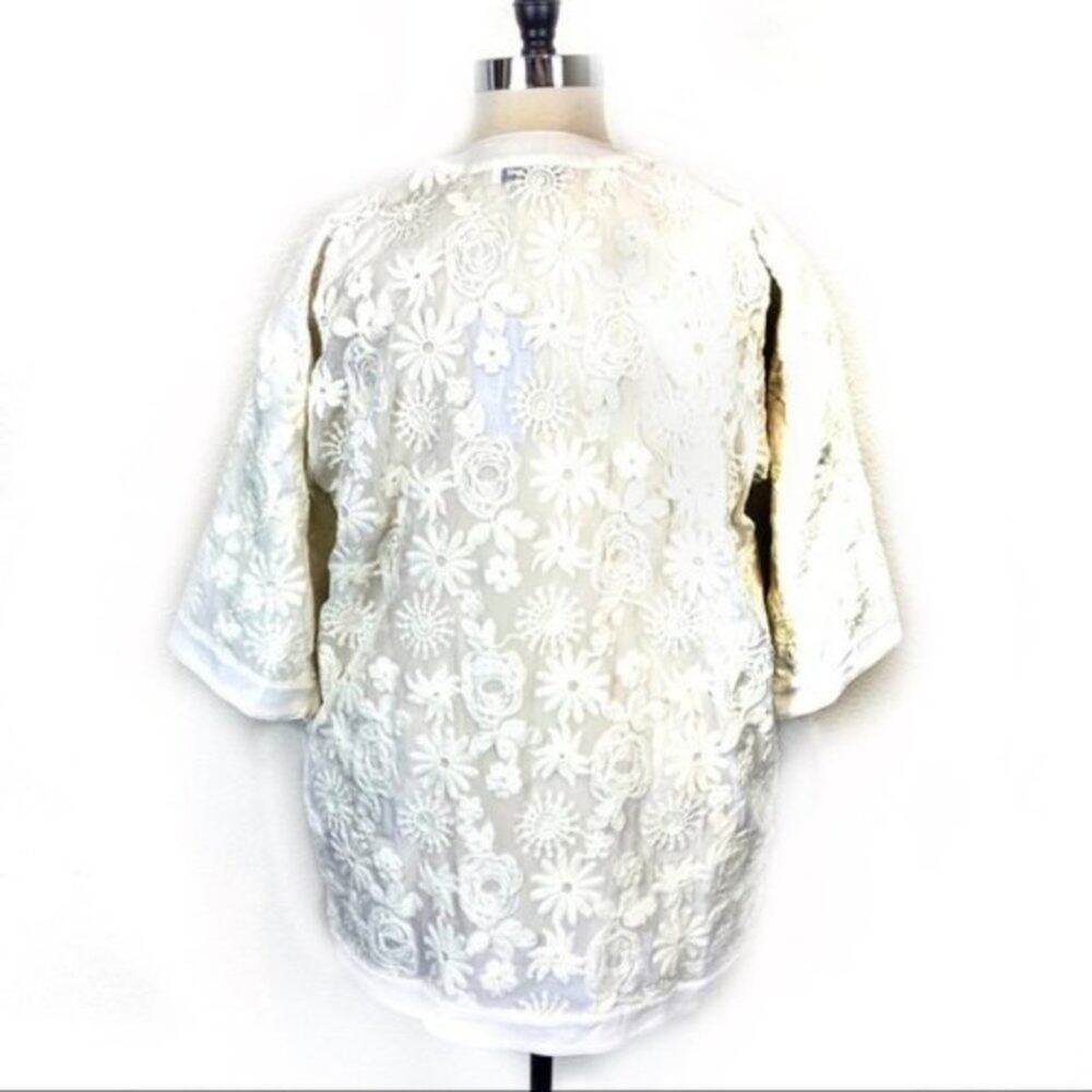 Endless Rose Cardigan Kimono Women's White Lace Appliqué Open Front Size Medium - Picture 2 of 12